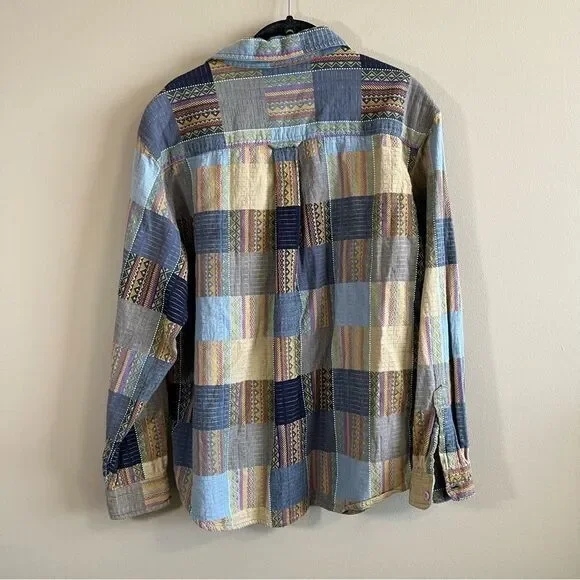✨ Vintage LG Sport Multicolor Patchwork Long Sleeve Button Down Shirt Large - Picture 7 of 9
